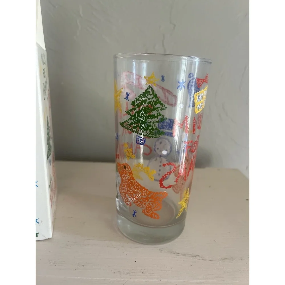 Milk for Santa Tumbler Glass Cup Vintage Anchor Hocking NEW Box Christmas 12 oz